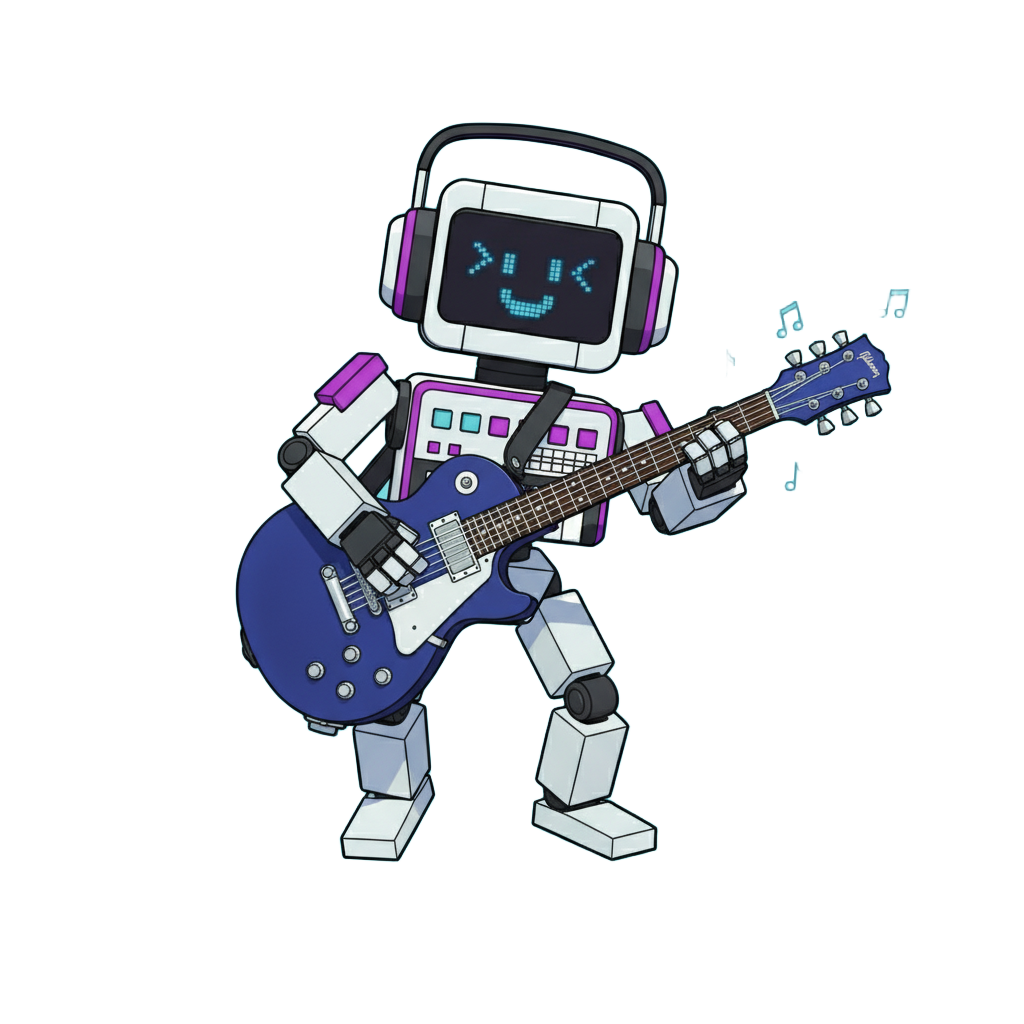 Synth-Bot rocking out on guitar